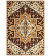 Persian medallion hand-tufted wool rug in gold, ivory, and brown